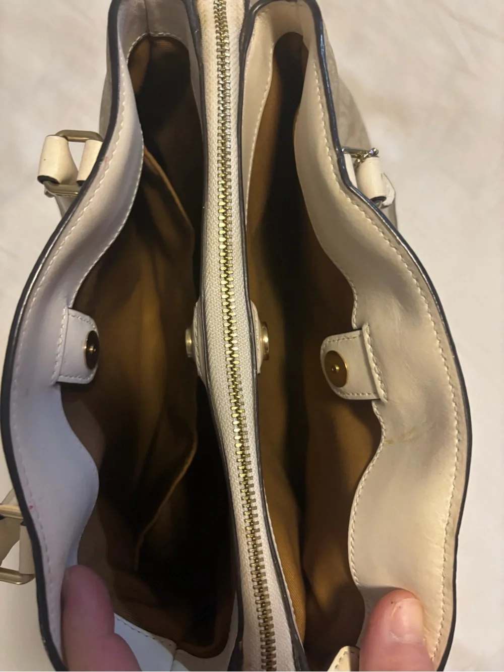 Coach Beige Signature Canvas Satchel with White Trim